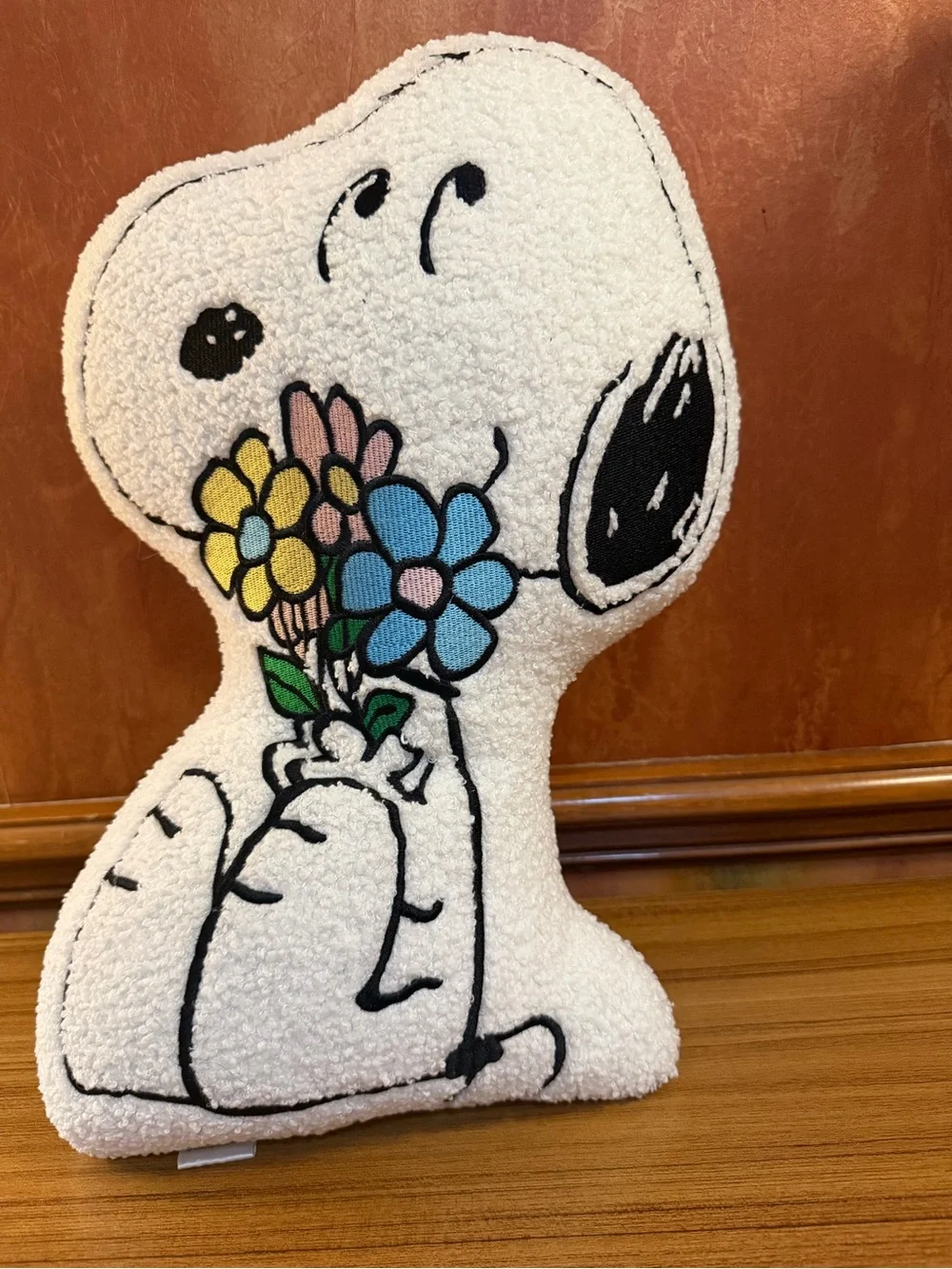 Peanuts Snoopy Spring Floral Sherpa Shaped Decorative Throw Pillow Bouquet 17